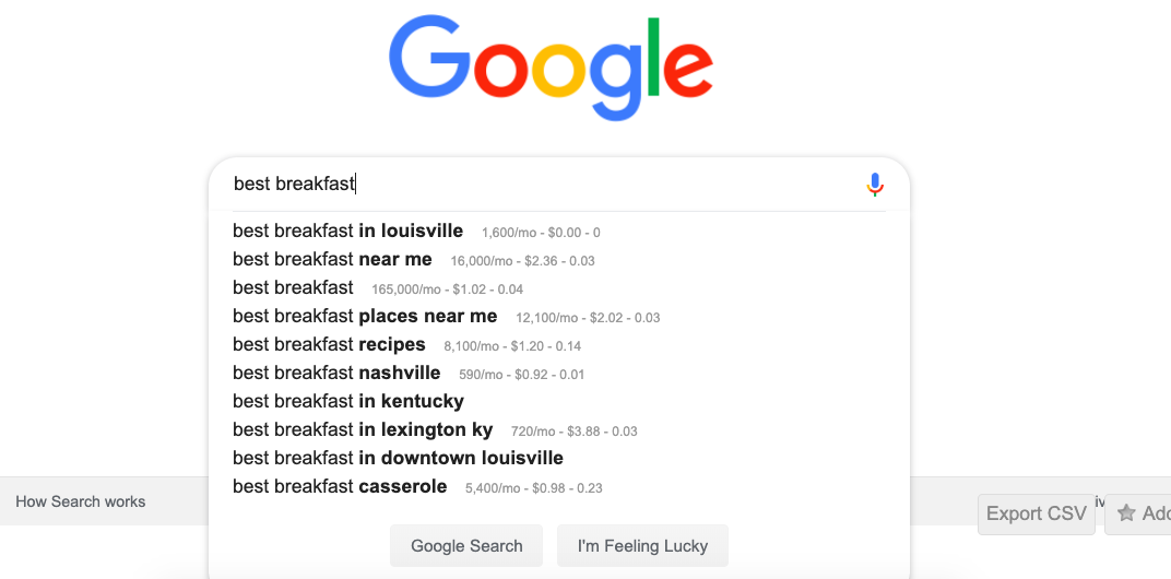 google autocomplete results